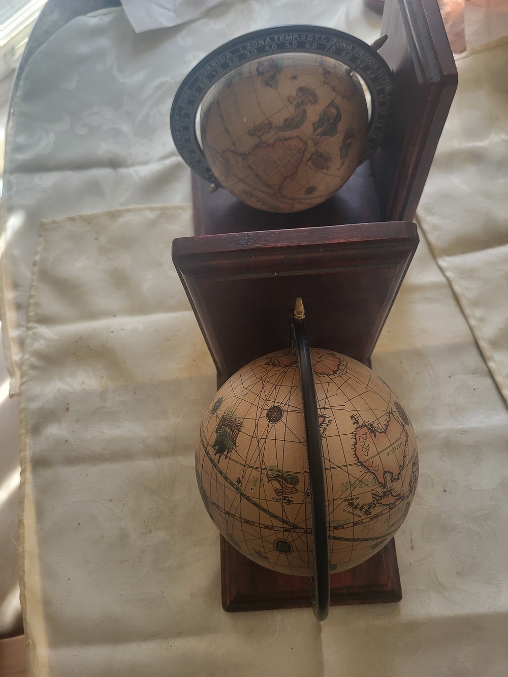 Vintage pair of Wooden Old World Globe, wooden Stand Desk Globe in wood